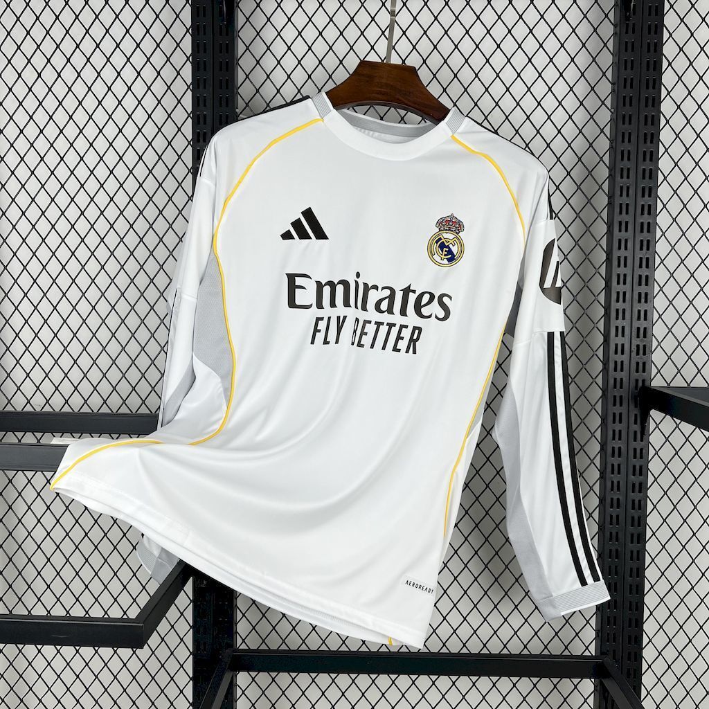 25-26 Real Madrid Home Long Sleeve Shirt Football Uniform